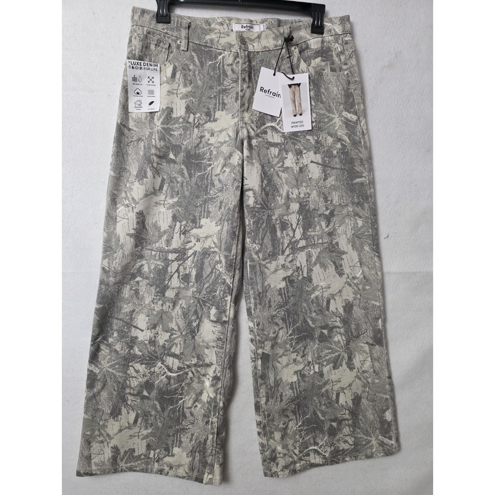 REFRAIN Mid-rise Wide Leg Pink Camo/Outdoor Print Jeans,‎ Ivory/Pink - Sz 13/31